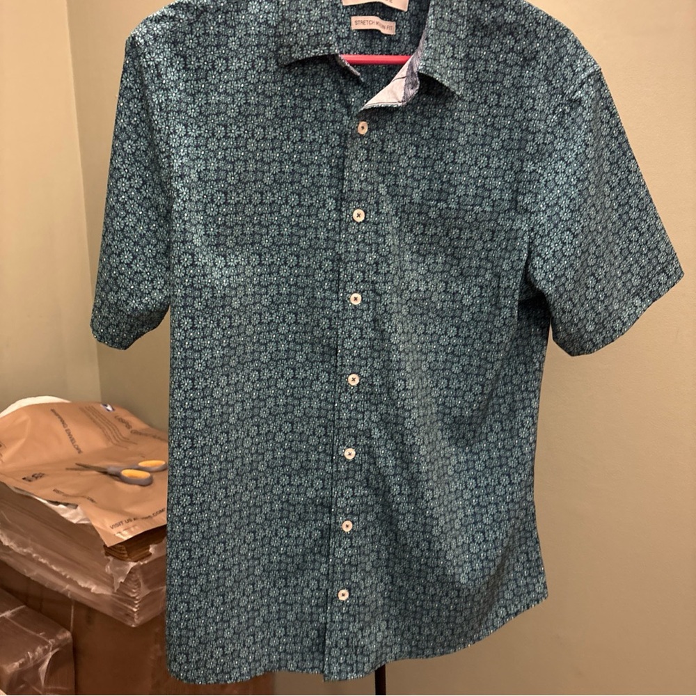 Nick Graham Stylish Teal Patterned Short Sleeve Shirt